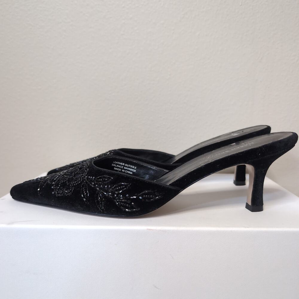 Beaded Pointed Toe Kitten Heel Mules Vintage